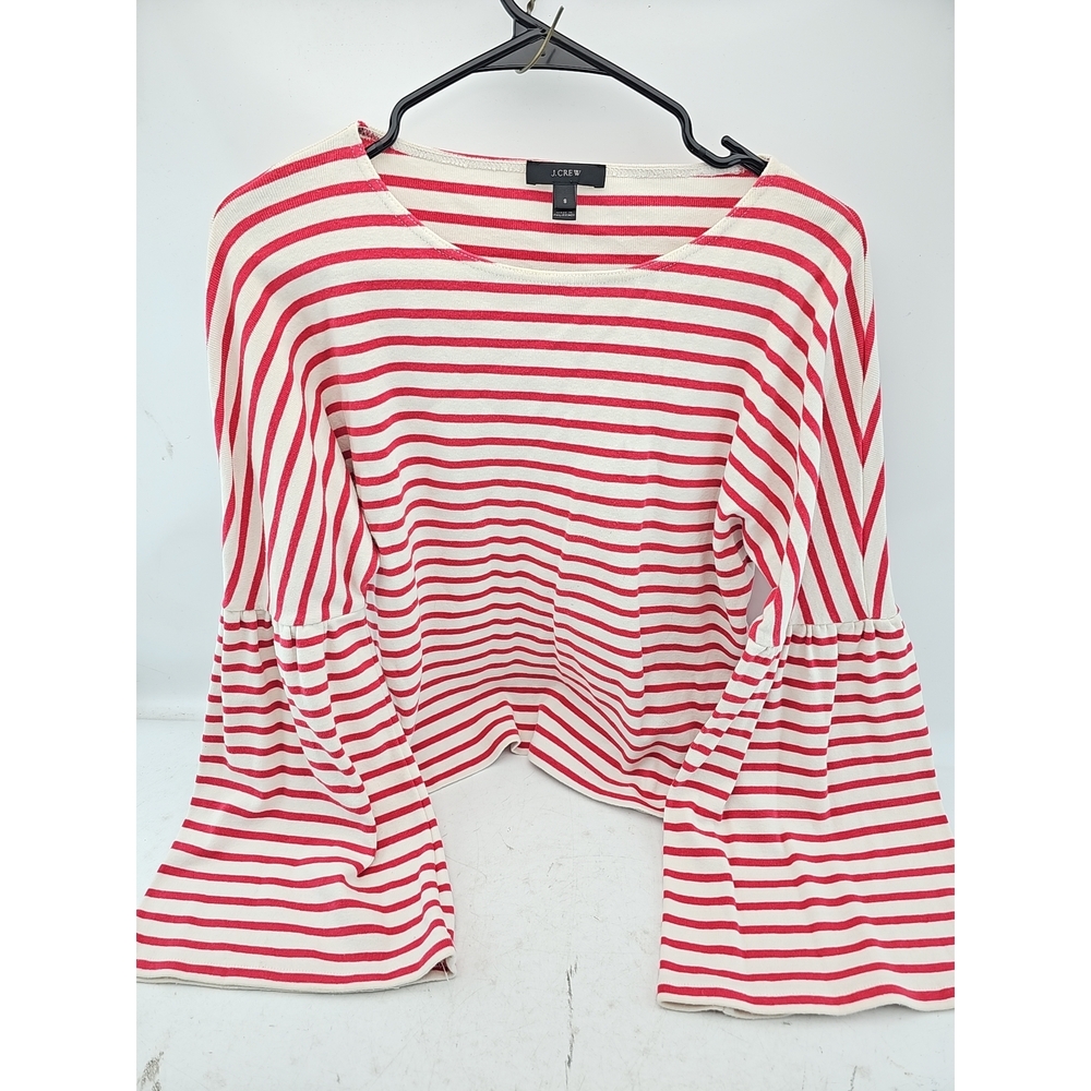 J.Crew Red and White Striped Bell Sleeve Top